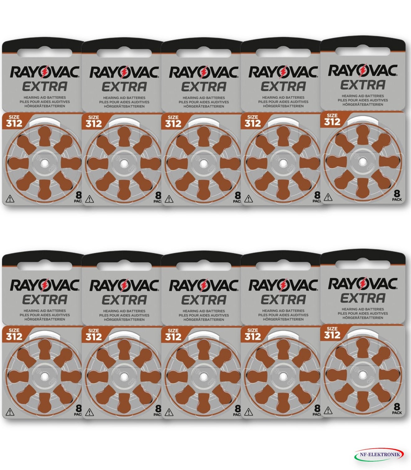 60x Rayovac Extra Advanced Hörgerätebatterien P312 PR41 braun 1,45V Hörgeräte Batterien 10x 6er Blister