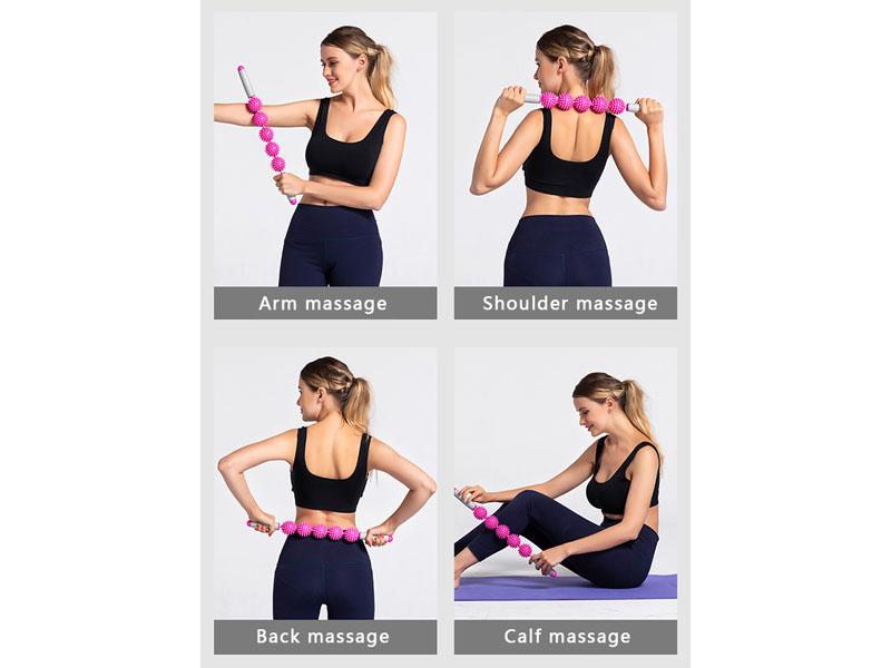 Massagestab Armmassage, Schultermassage, Rückenmassage, Wadenmassage mit 5 Kugeln (Pink)