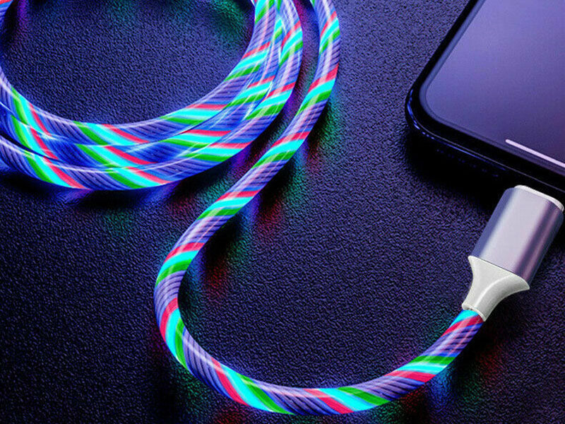 Reekin 2A Kabel (3in1 MicroUSB. Lightning & USB-C) 1 M. (LED Light Up RGB)