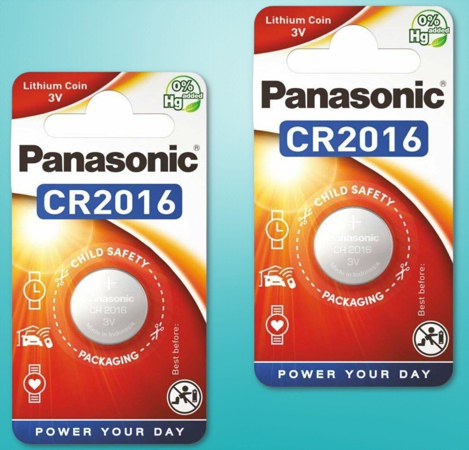 2x CR2016 Knopfzelle Panasonic Lithium-Batterie 3,0 Volt  90mAh ø20x1,6mm 3V